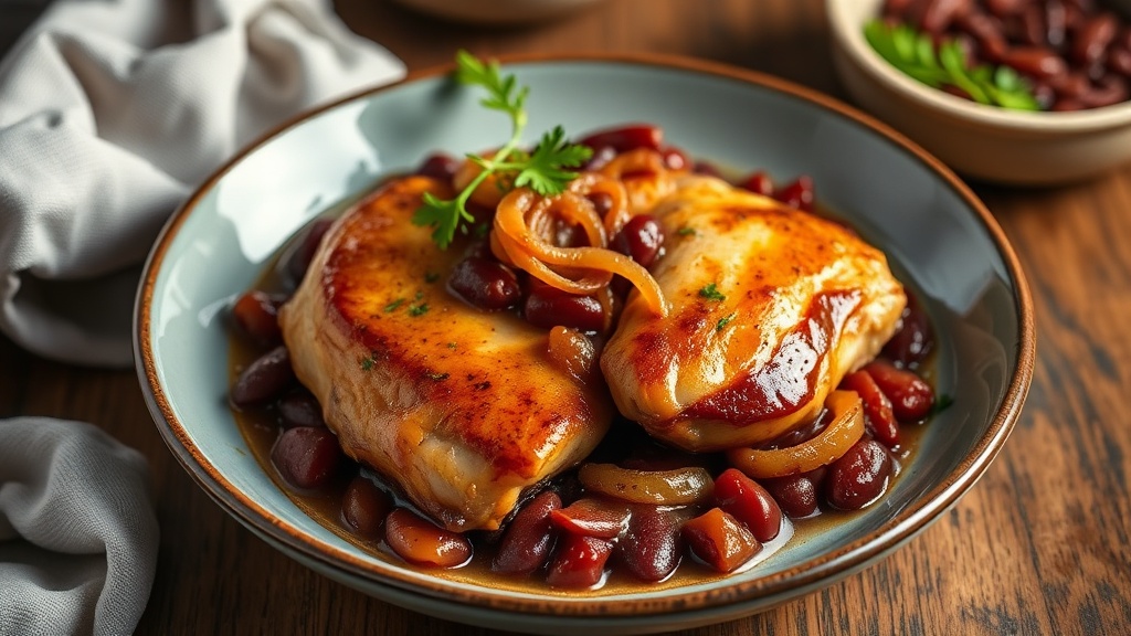 Savory Chicken Thighs with Red Beans and Caramelized Onions