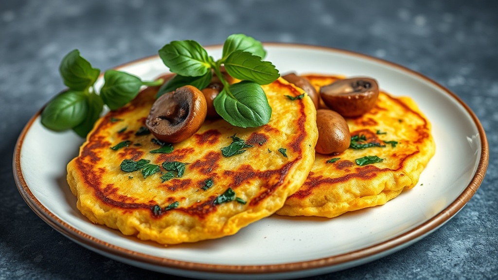 Savory Chickpea Flour Pancakes with Spinach and Mushrooms