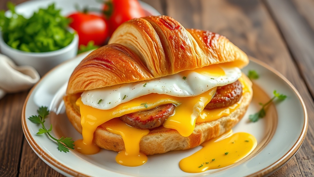 Savory Croissant Breakfast Sandwich with Sausage and Eggs