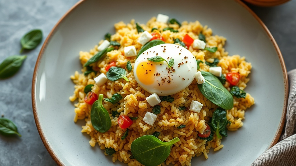 Savory Egg Fried Rice with Spinach and Feta