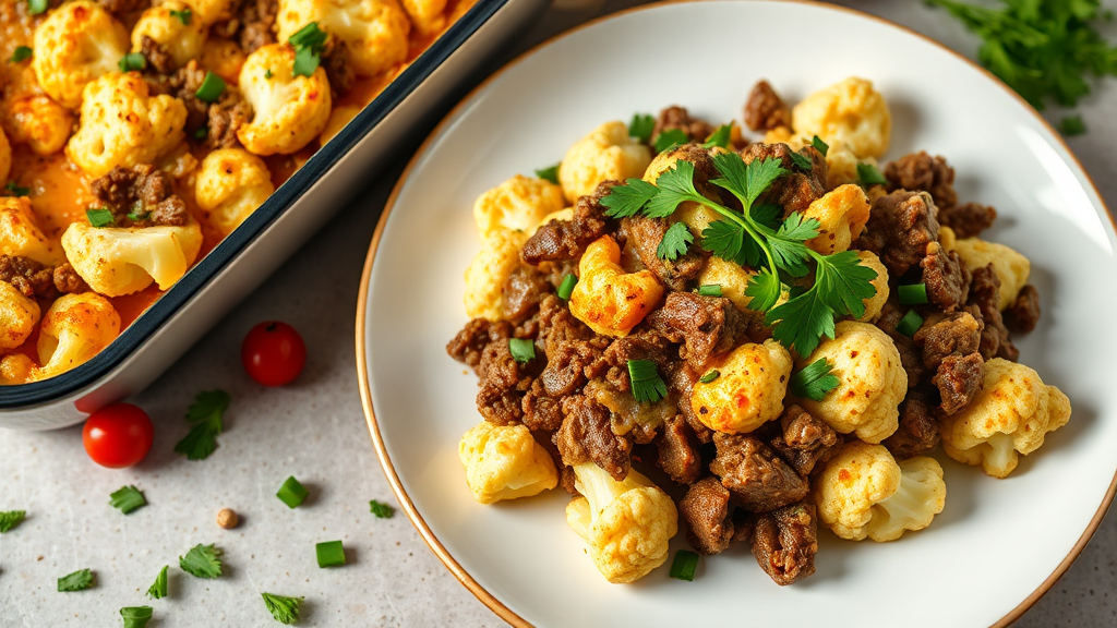 Savory Ground Beef and Cauliflower Casserole