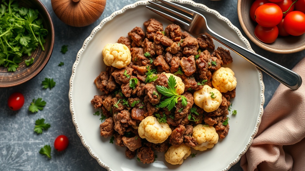 Savory Ground Beef and Cauliflower Skillet