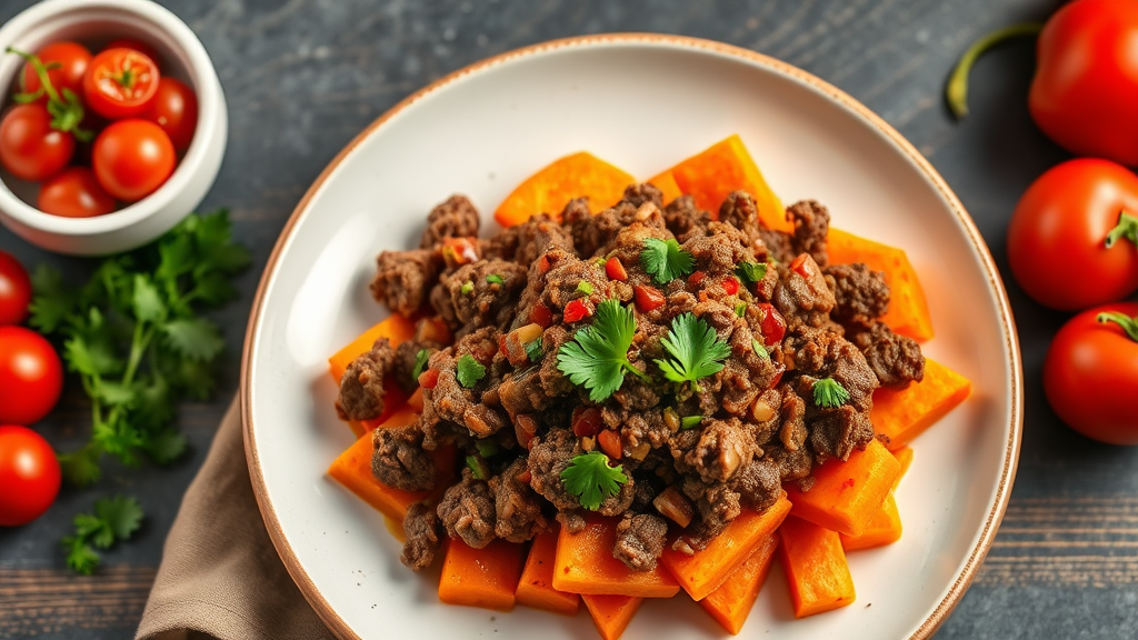 Savory Ground Beef and Sweet Potato Skillet