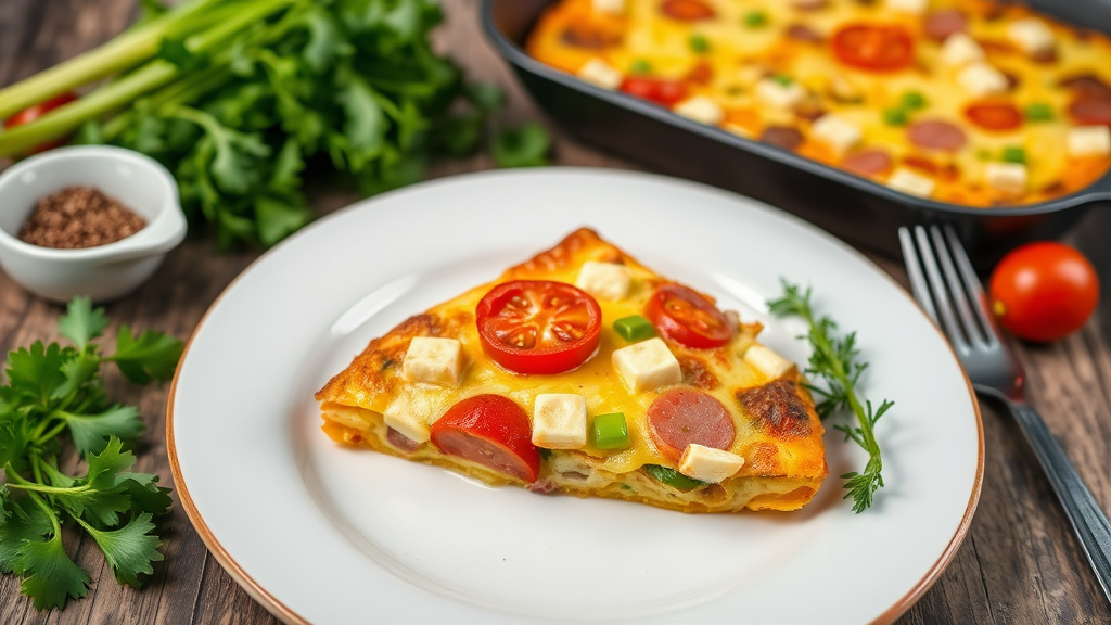 Savory Ham and Cheese Frittata with Tomato and Celery