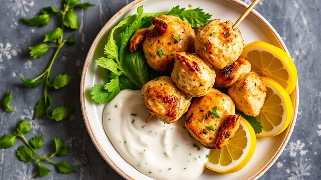 Savory Herb Chicken Skewers with Lemon-Garlic Yogurt Sauce