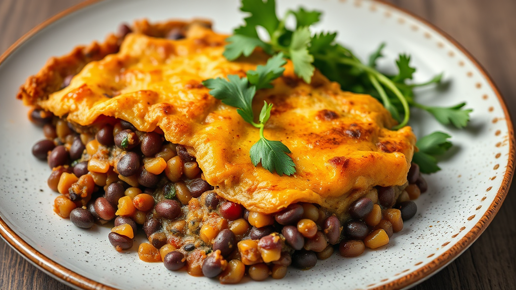 Savory Lentil and Black Bean Casserole with Rye Crust