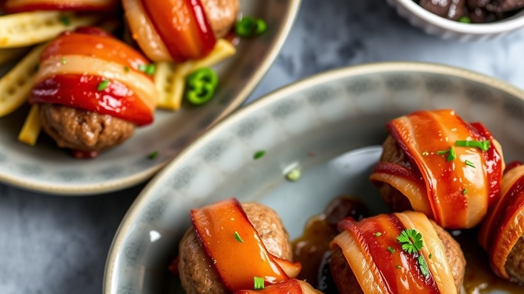 Savory Maple Bacon-Wrapped Meatballs