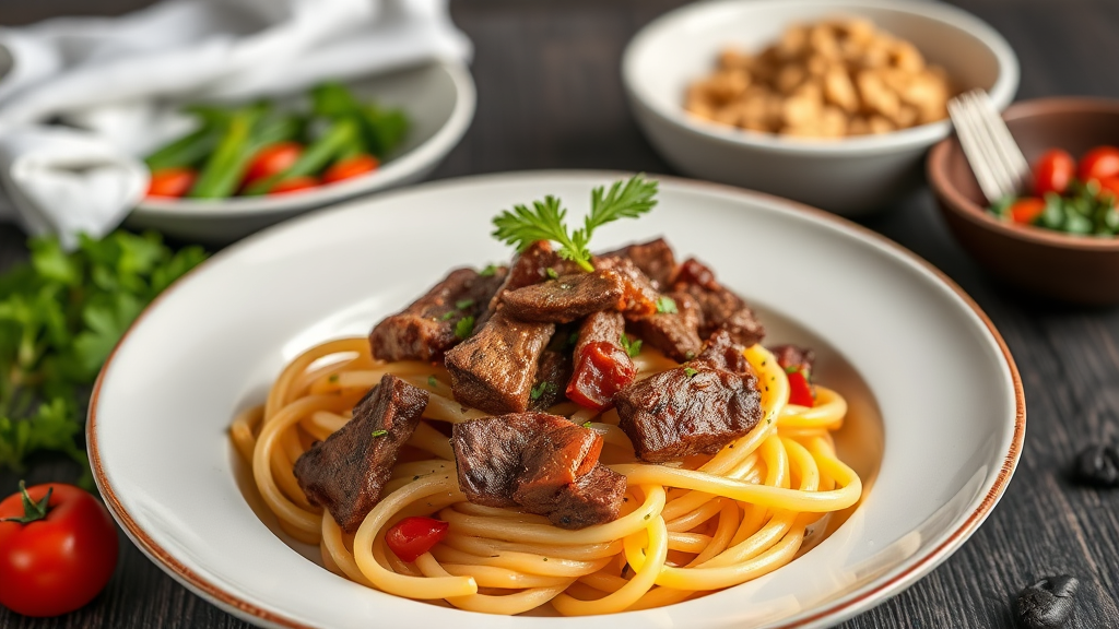 Savory Marinated Beef Penne Pasta