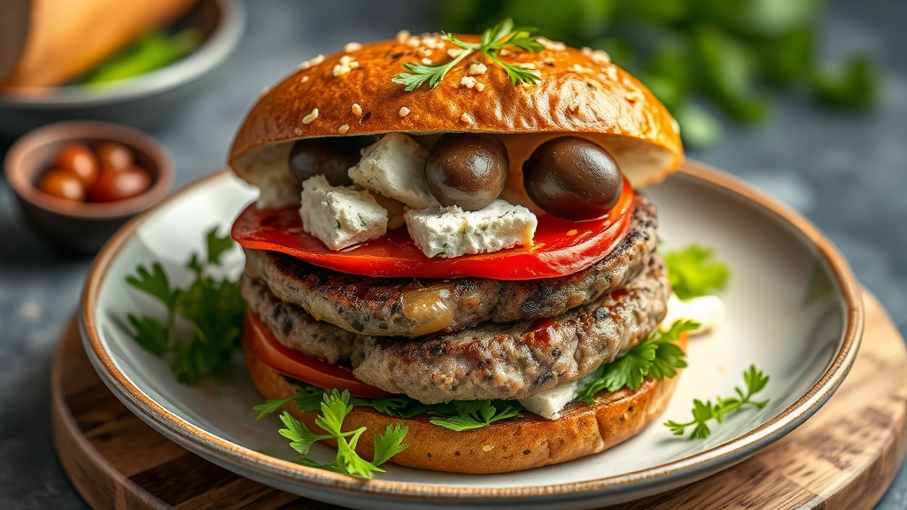 Savory Mediterranean Hamburger with Feta and Olives