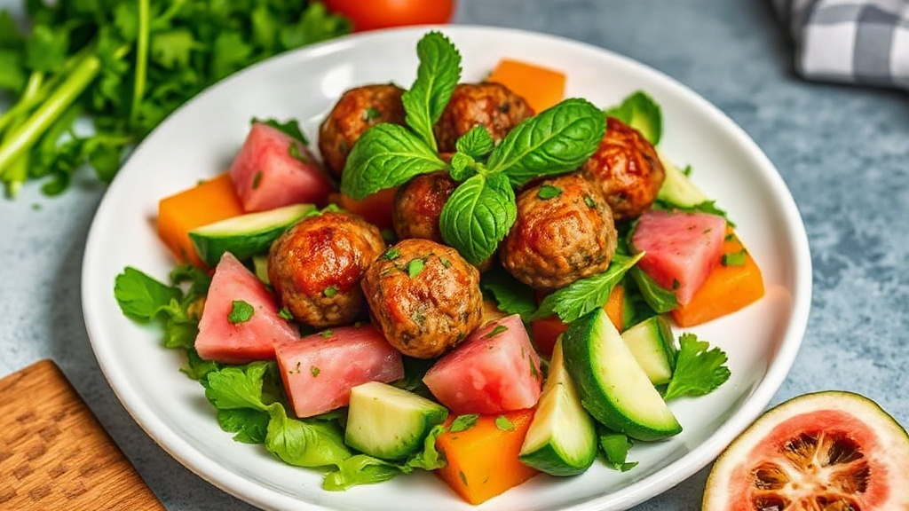 Savory Pumpkin and Watermelon Meatball Salad