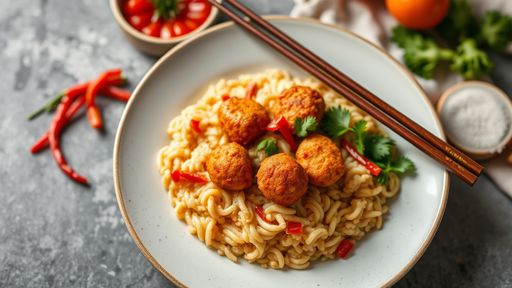 Savory Red Pepper Chicken Nugget Porridge