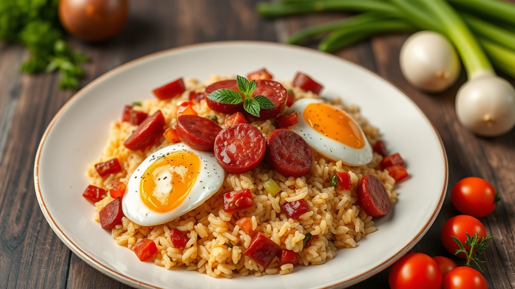 Savory Salami Fried Rice with Eggs and Onions