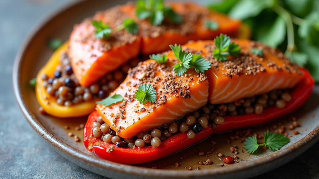 Savory Salmon and Lentil Stuffed Bell Peppers