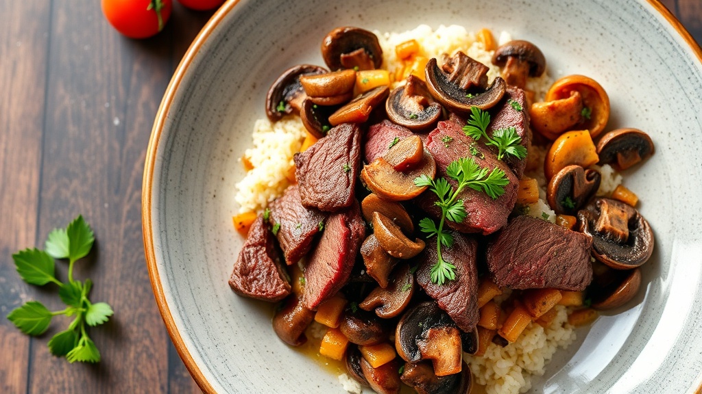 Savory Shaved Beef and Mushroom Hash