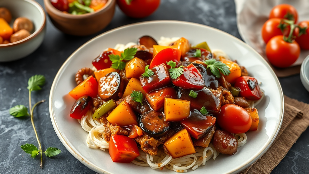 Savory Soy Sauce Scramble with Bell Peppers and Tomatoes
