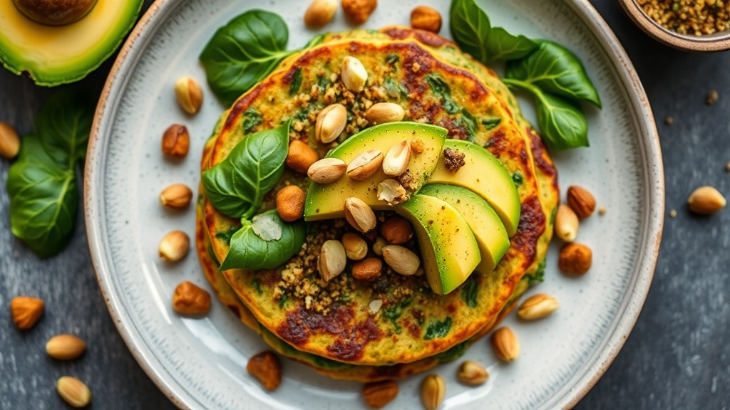 Savory Spinach Chickpea Pancakes with Pistachios and Avocado
