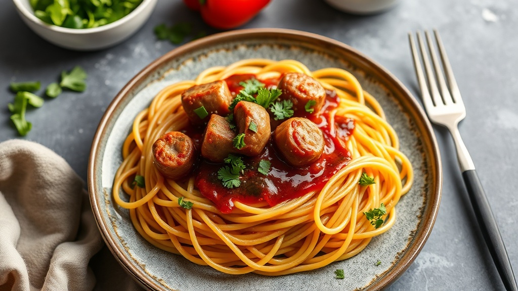 Savory Teriyaki Sausage Spaghetti