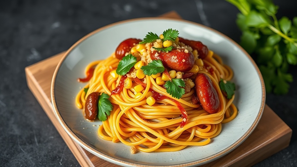 Savory Teriyaki Spaghetti with Sausage and Corn