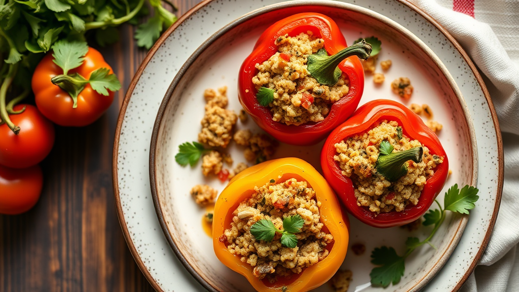 Savory Turkey and Quinoa Stuffed Bell Peppers
