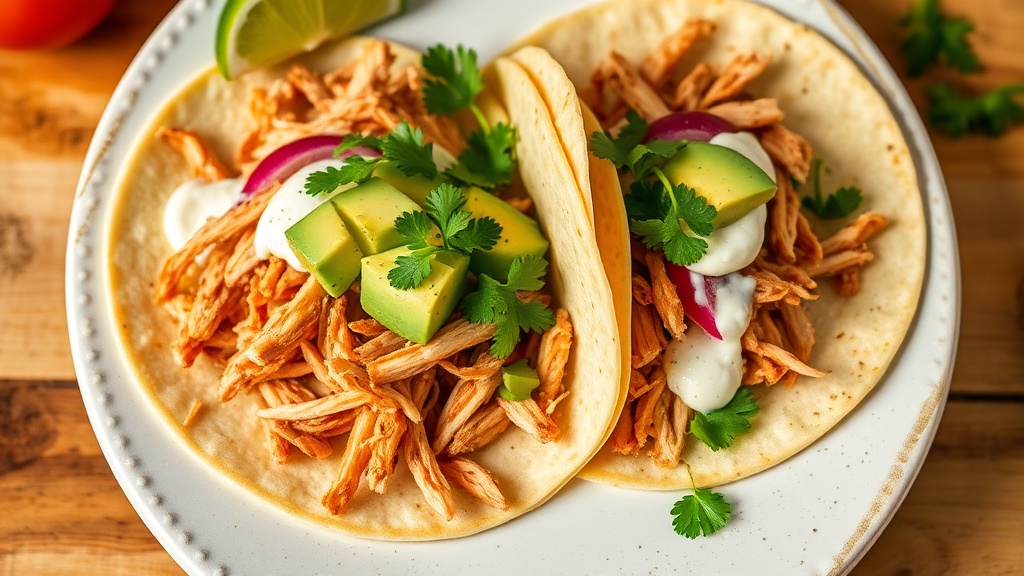 Shredded Chicken Tacos with Avocado Crema