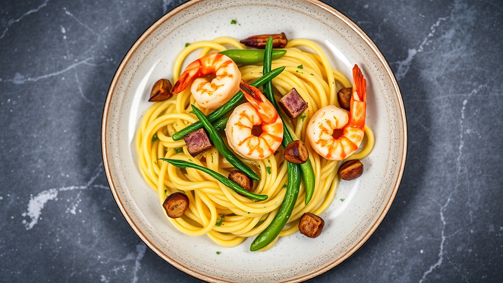 Shrimp and Courgette Pasta with Cold Meat Medley