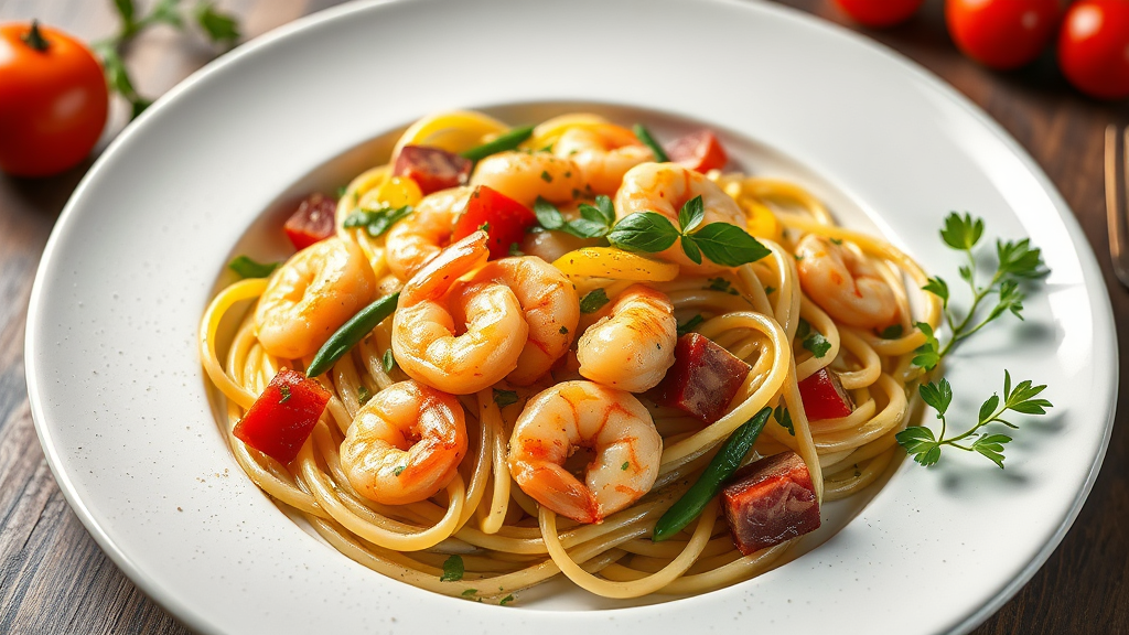 Shrimp and Courgette Pasta with Cold Meats