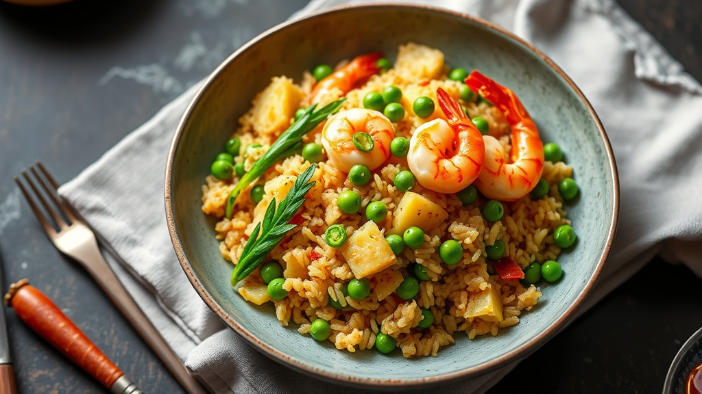 Shrimp Fried Rice with Pineapple and Peas