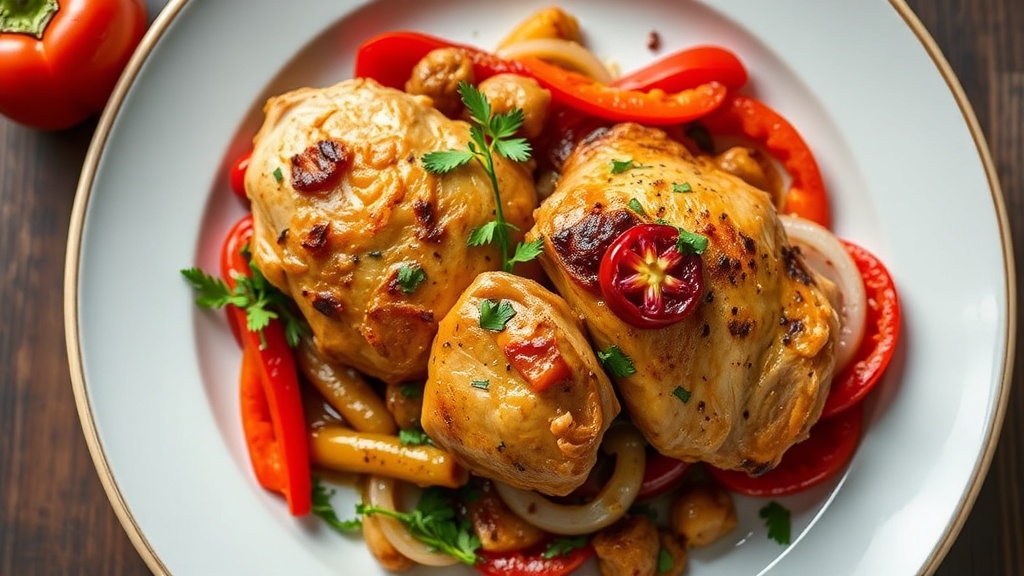 Slow-Cooked Chicken Thighs with Bell Peppers and Onions