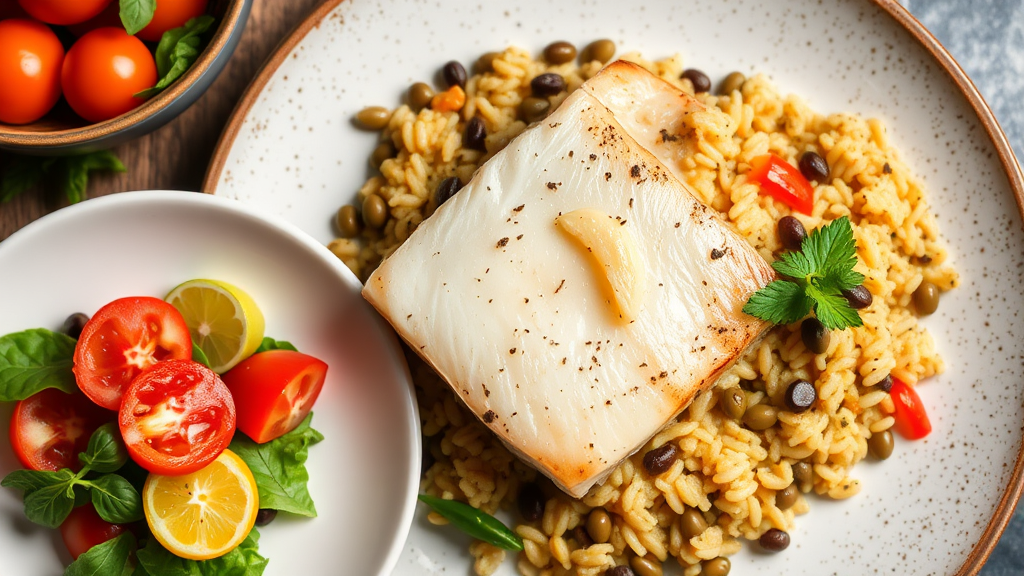 Smoked Haddock and Orzo Bake with Lentils and Fresh Salad