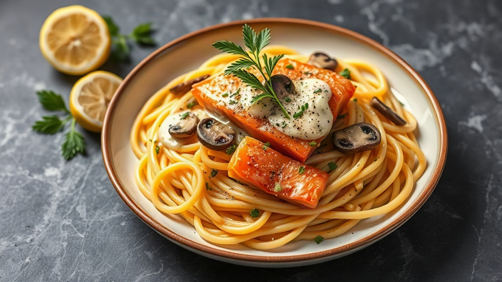 Smoked Salmon Pasta with Creamy Mushroom and Lemon Sauce