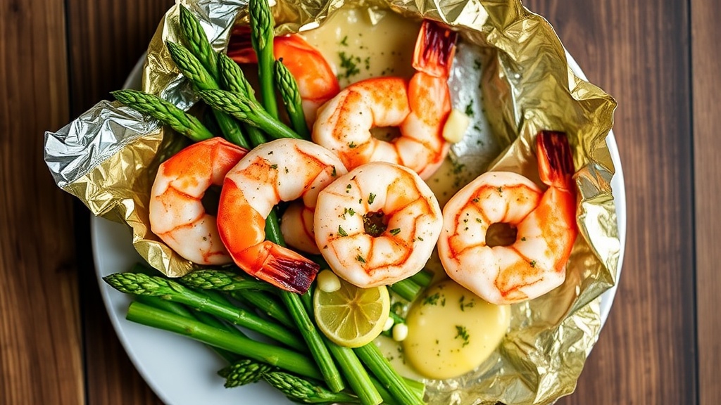 Smoked Shrimp Foil Pack with Garlic Butter and Asparagus