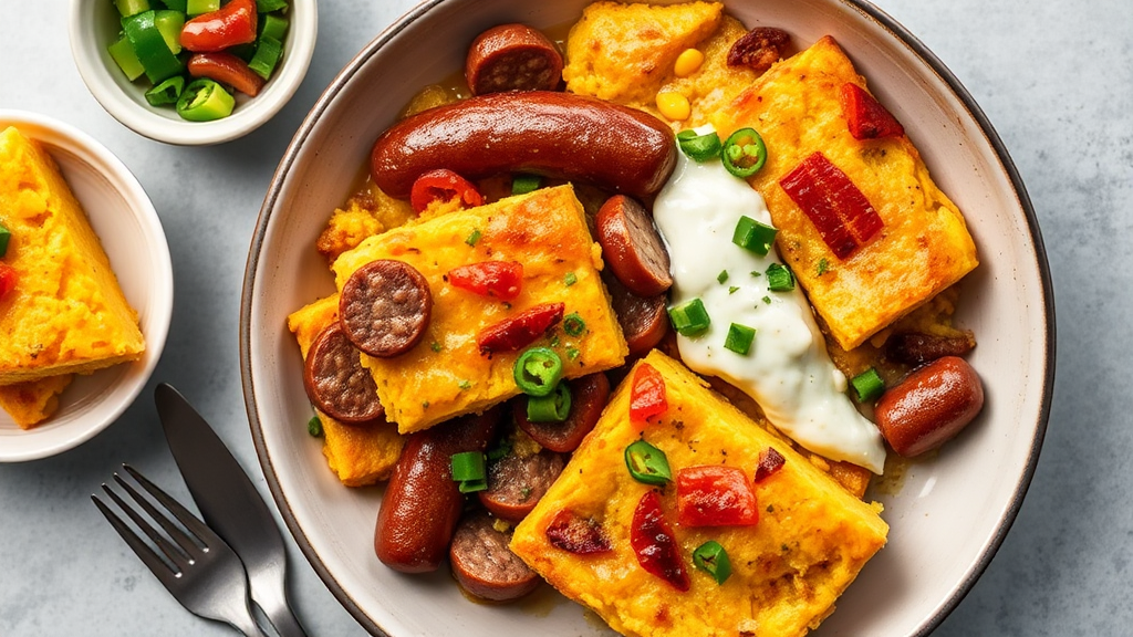 Smoky Sausage and Jalapeño Cornbread Bake