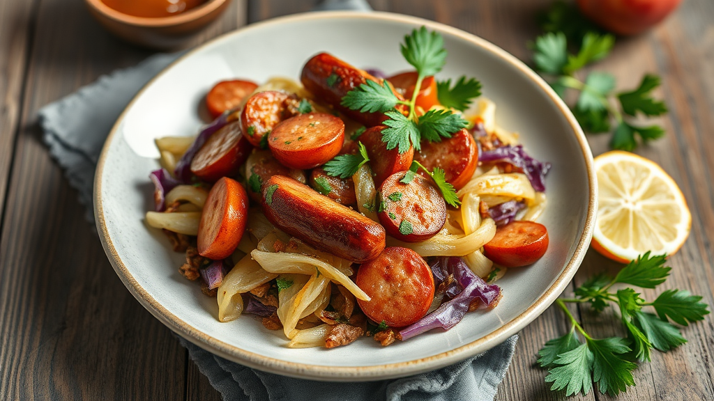 Southern Fried Cabbage with Smoked Sausage and Apple Cider Vinegar
