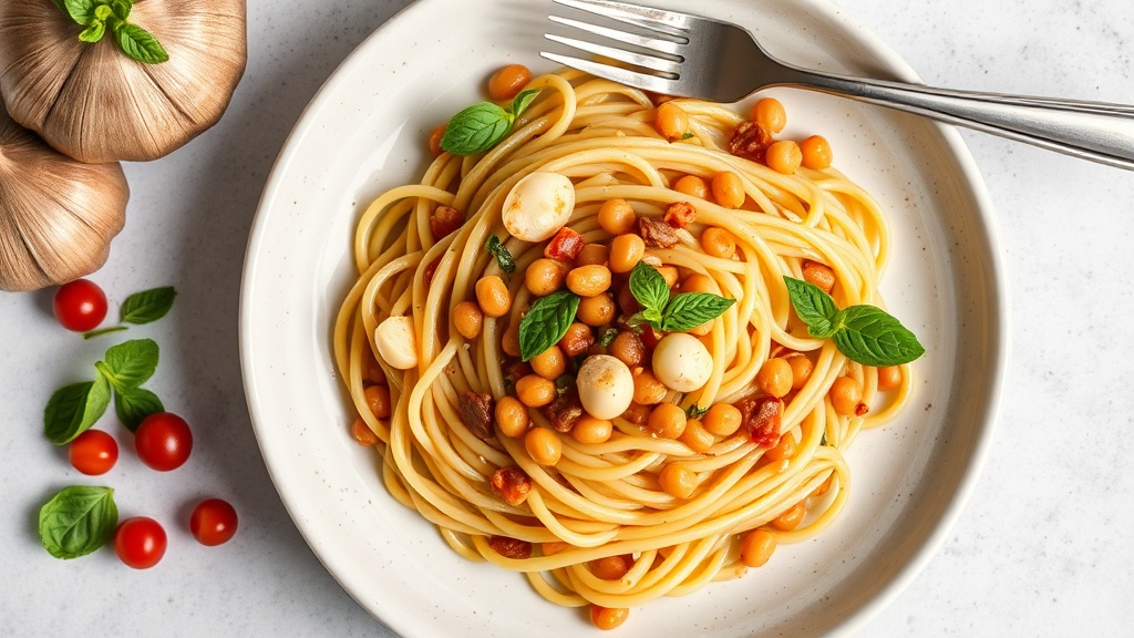 Spaghetti with Artichoke Hearts and Garbanzo Beans