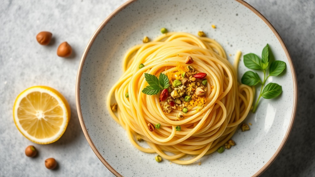 Spaghetti with Pistachio Paste and Lemon Zest
