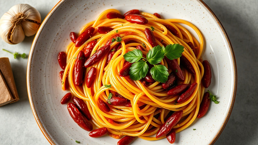 Spaghetti with Spicy Red Beans and Garlic (Creative Twist)