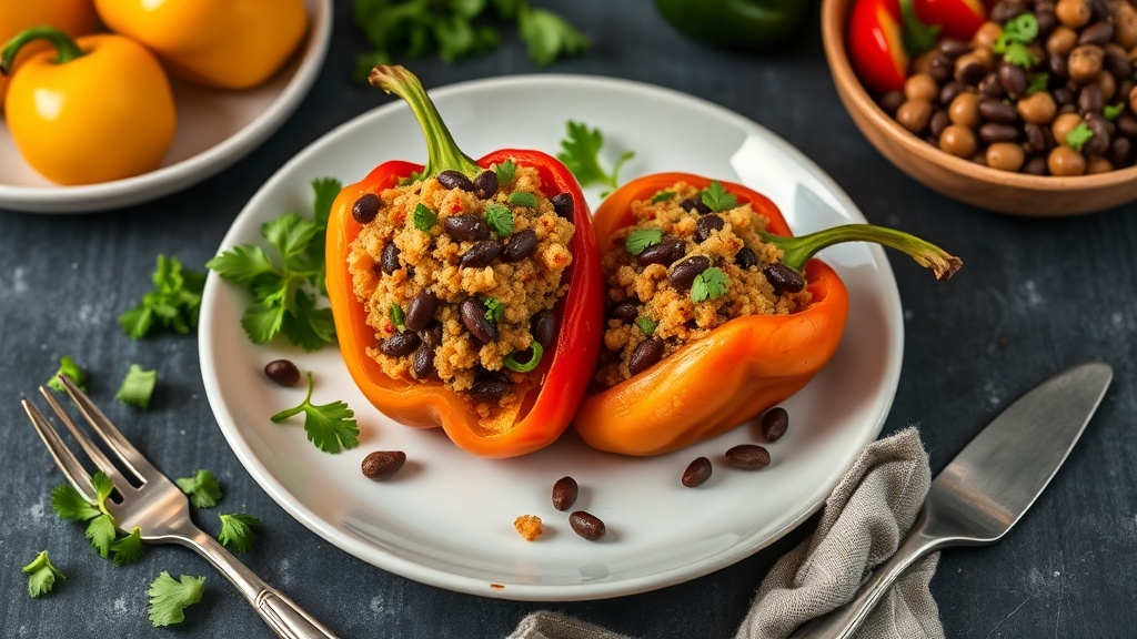 Spiced Quinoa and Black Bean Stuffed Peppers