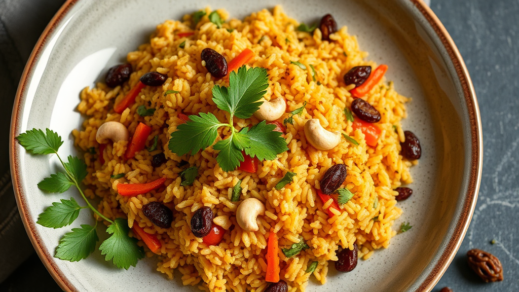 Spiced Vegetable Pulao with Cashews and Raisins