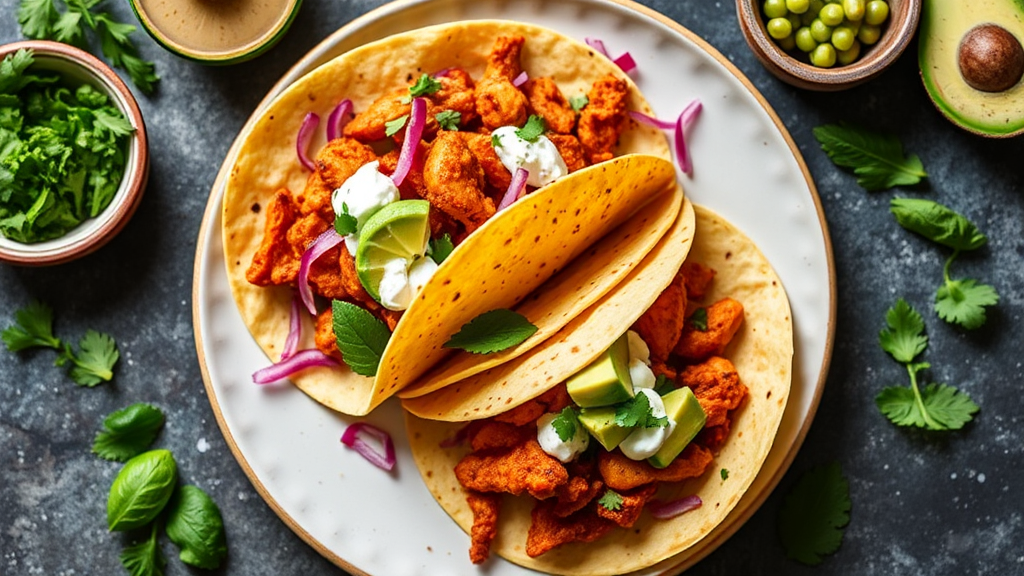 Spicy Chicken Tacos with Avocado Lime Crema