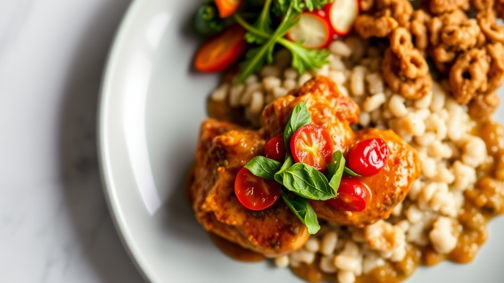 Spicy Chicken Thighs with Poblano, Anaheim Peppers, and Tomatillo Hominy