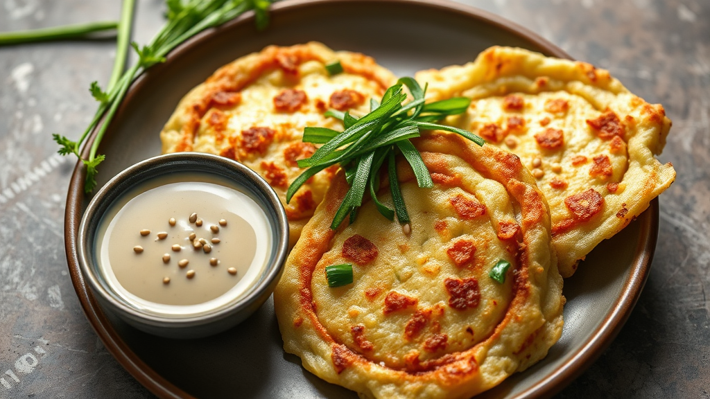 Spicy Chinese Scallion Pancakes with Sesame Dipping Sauce