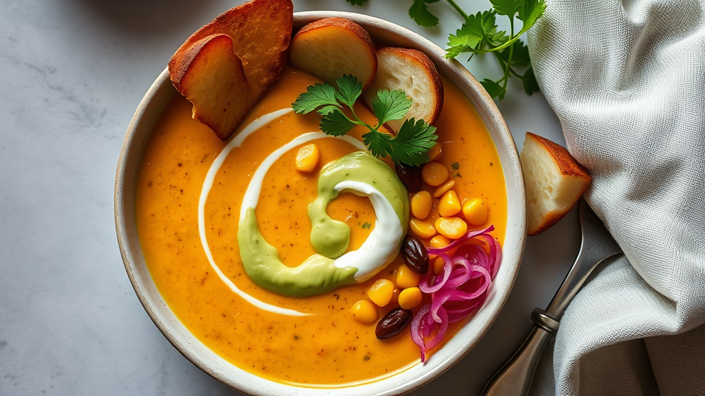 Spicy Chipotle Corn Chowder with Avocado Crema