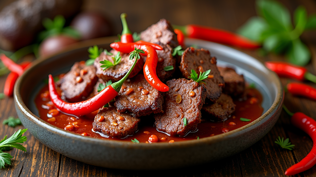 Spicy Chuck Roast with Red Chilis and Onions