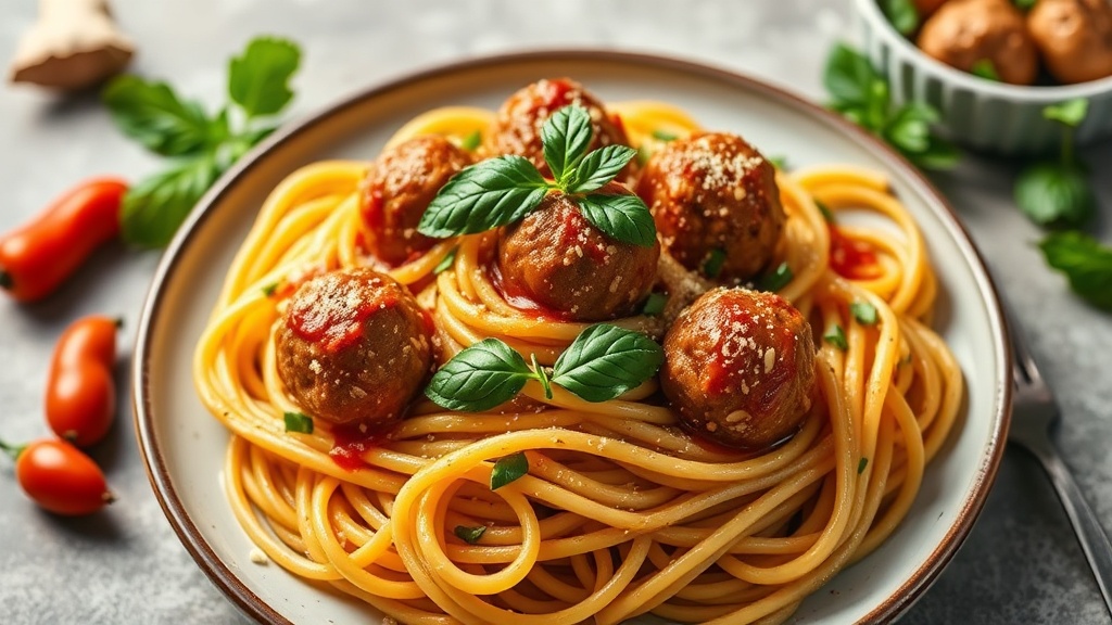 Spicy Garlic Meatball Pasta