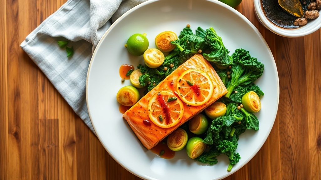Spicy Honey Garlic Salmon with Brussels Sprouts and Kale