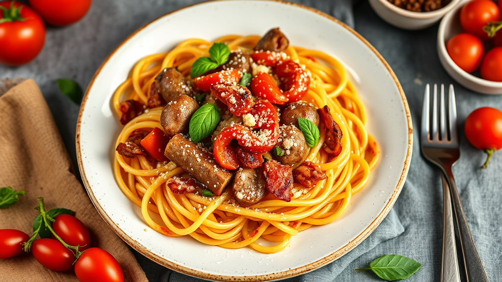 Spicy Italian Sausage and Bacon Pasta