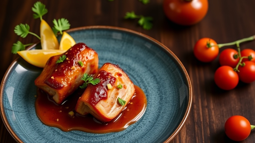 Spicy Kipper and Tomato Glazed Pig's Feet with Wasabi Cheetos Crust