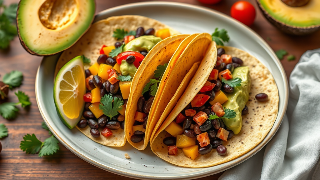 Spicy Mango Black Bean Tacos with Avocado Cream