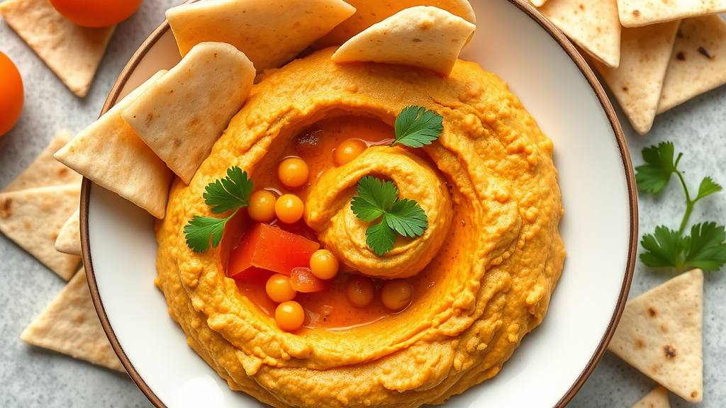 Spicy Masala Chickpea Hummus with Pita Chips