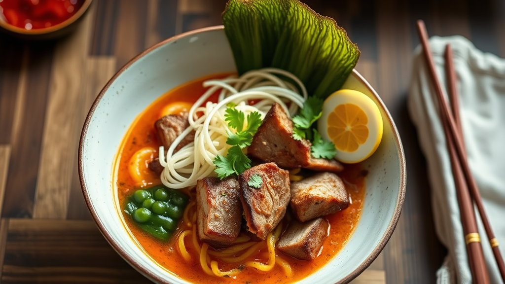Spicy Miso Ramen Bowl with Pork and Vegetables